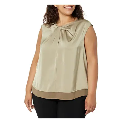 Calvin Klein Women's Plus Size Elegant Shiny Crepe Twist Neck Sleevele