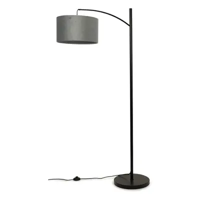 Black Metal Curve Stem Light Floor Lamp with Grey Velvet Shade