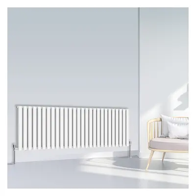 (600x1593mm Double, White) NRG Oval Column Designer Radiator Horizontal Vertical Central Heating