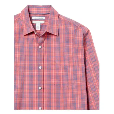 Mens Regular-Fit Long-Sleeve casual Poplin Shirt, Blue Washed Red Plaid, Small