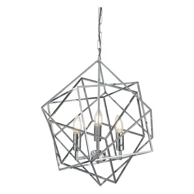 3 Light Pendant Geometric Cube Frame Chrome