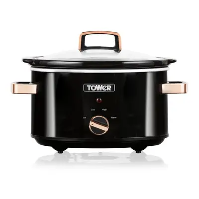 Tower T16018RG Stainless Steel 3.5L Slow Cooker, 210W, Removeable Ceramic Pot in Black & Rose Go