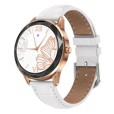 (White&Gold-Steel) 1.09 IPS Full Touch Screen Fashion Custom Dial Female Smart Bracelet Health R