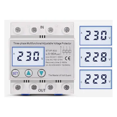 (50A) Industrial Three Phase AC 380V 80A Adjustable Surge Voltage Protector Automatic Recovery O