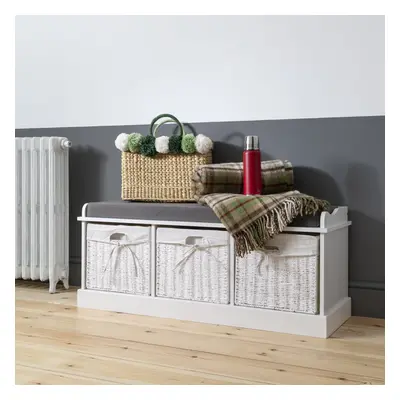 ( Baskets in Classic White) Stockholm Storage Bench with Baskets