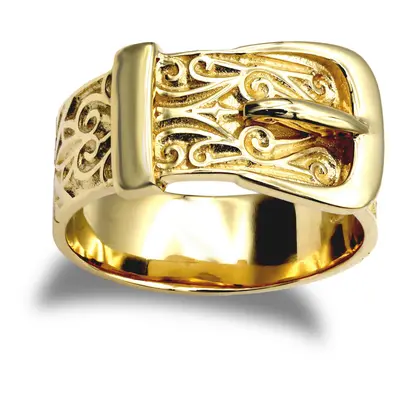 (S) Jewelco London Men's Solid 9ct Yellow Gold Single Buckle Ring