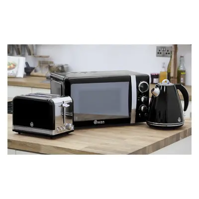 (Black) Swan Retro Kitchen Triple Pack | Includes Toaster, Kettle & Microwave