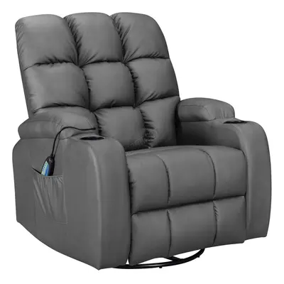 (Grey) WestWood Massage Cinema Recliner Sofa Chair PU Leather Armchair Swivel MLS12