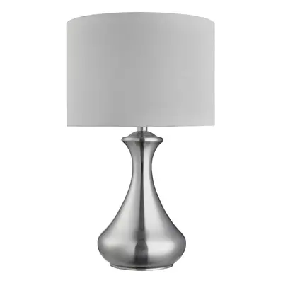 Touch Lamp In Satin Silver Featuring White Shade