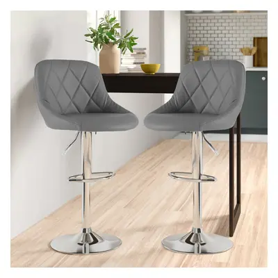 (DARK GREY) Set of Two Madrid Faux Leather Chrome Barstools