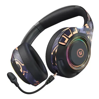 (Black) Wireless Bluetooth 5.1 Headphone Noise Cancel Game Headset with HD Microphone Glowing He