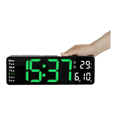 (Green) 13-Inch LED Digital Wall Clock with Remote, Auto Brightness, Temperature, Date, Week Dis