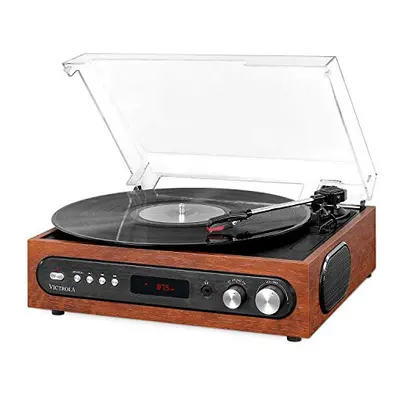 Victrola All-in-1 Bluetooth Record Player with Built in Speakers and 3-Speed Turntable Mahogany 