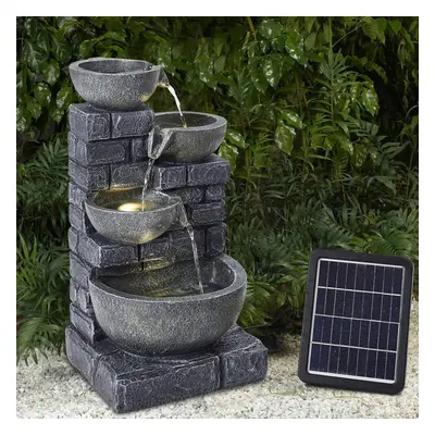 Grey Rustic Resin Rock Water Fountain with LED Lights and Solar Panel cm