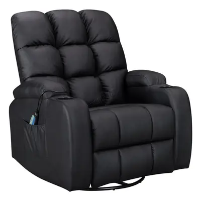 (Black) WestWood Massage Cinema Recliner Sofa Chair PU Leather Armchair Swivel MLS12