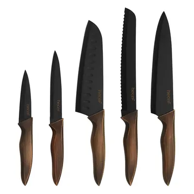 Hecef Kitchen Knife Set, Stainless Steel Non Stick Black Colour Coating Blade Knives, Includes 8