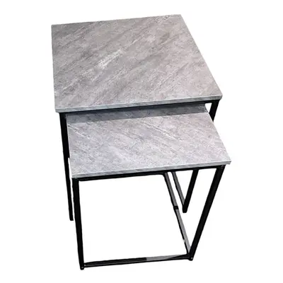 Set Of Coffee Table Concrete Effect Top Nest Of Tables Black Metal