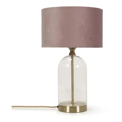 Glass and Gold Metal Table Lamp with Blush Pink Velvet Shade Light