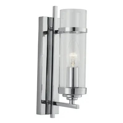 Modern Chrome Switched Wall Light With Clear Cylinder Glass