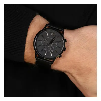 EMPORIO ARMANI MEN'S AR2461 BLACK LEATHER STRAP BLACK DIAL BLACK CASE