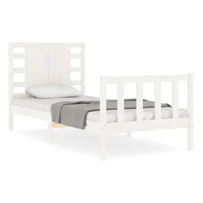 (white, x cm) vidaXL Bed Frame Bed Base Wooden Platform Bed with Headboard Double Solid Wood