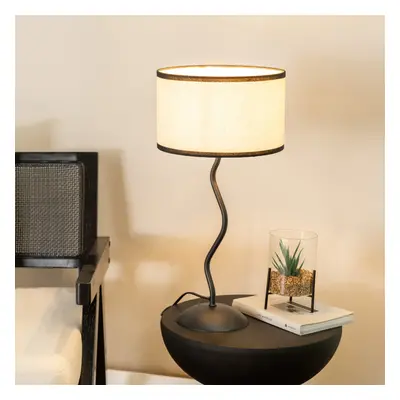 ValueLights Wiggle Black Linen Black Trim Drum Shade Metal Table Lamp