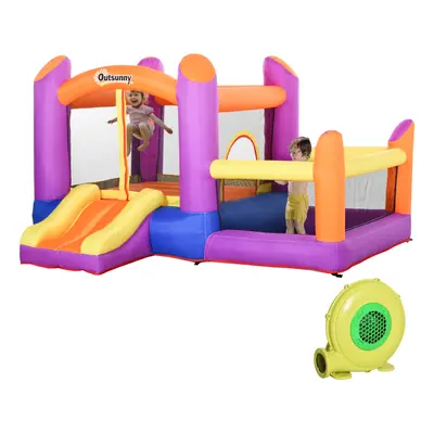 Outsunny Bouncy Castle with Slide Pool House Inflatable w/ Blower Multi-color