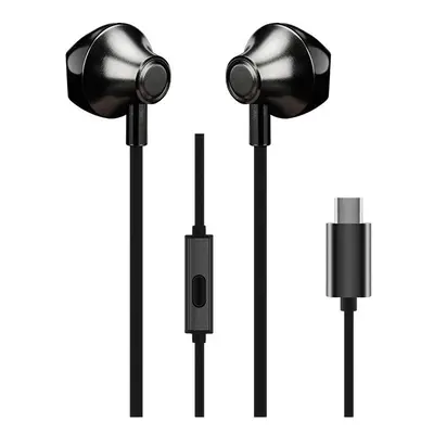 (Black) Wired Control Type-C Digital Decoding Earphone Hi-Fi Stereo Noise Cancelling Waterproof 