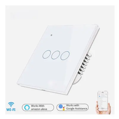 (White) Smart Light Touch Switch 3Gang EU Wireless Remote Control Works with Alexa Google Home