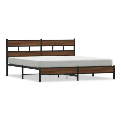 (brown oak, x cm/ with headboard & low footboard) vidaXL Metal Bed Frame without Mattress Bed Ba