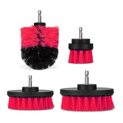 (Red) 4pcs 2/3.5/4/5 Inch Drill Brush Kit Tub Cleaner Scrubber Cleaning Brushes Yellow/Red/Blue