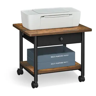 VASAGLE Printer Stand Under Desk Printer Stand with Wheels Drawer with Divider Bottom Shelf Fits