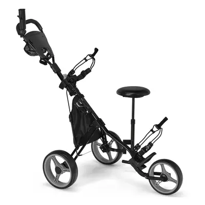 3 Wheels Golf Push Cart Golf Pull Trolley Height Positions W/ Umbrella Holder