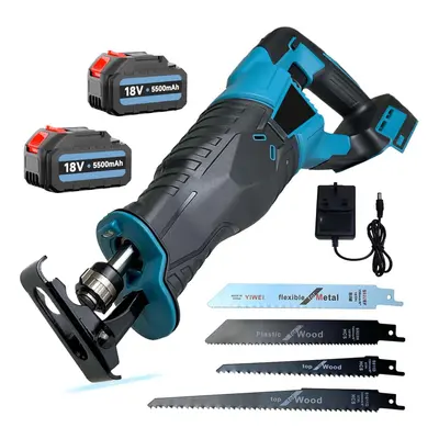 Heavy Duty Cordless Reciprocating Saw Metal Wood Pipe Cutter+4Blade+2Battery 5.5A+Charger-Makita