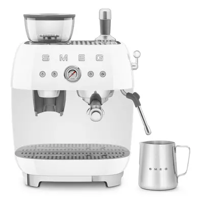 Smeg EGF03WHUK Espresso Coffee Machine with Grinder, 2.4L, Bar Pump, 1650W, White