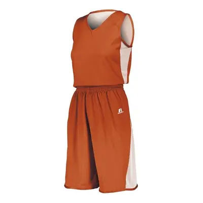 Russell 5R6DLX.BOW.XL Ladies Undivided Single Ply Reversible Shorts, Burnt Orange & White - Extr