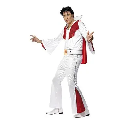 Elvis Costume, White & Red, With Shirt, Trousers, Cape & Belt - elvis costume mens fancy dress s