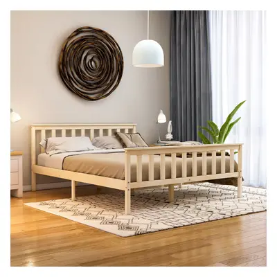 (King Size, Pine) Milan Wood Bed Frame High Foot Solid Pine Slatted