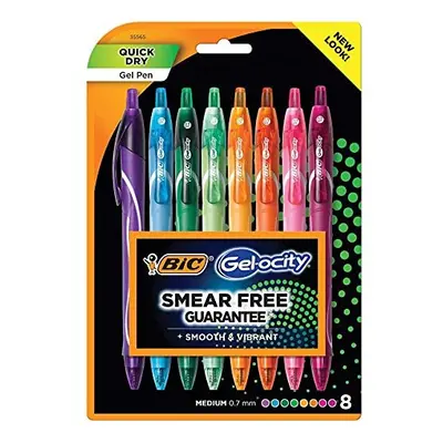 BIC RGLCGAP81AST Gel-ocity Quick Dry Retractable Gel Pen, 0.7mm, Assorted Ink/Barrel, 8/Pack