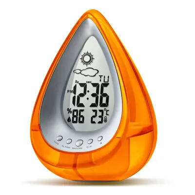 (Orange) Creativity Water Energy Alarm Clock Large LCD Screen Weather and Humidity Display Water