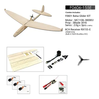 (KIT+Motor+Prop+Servo+Frsky D16 Compatible RX) 620mm Wingspan Balsa Wood RC Airplane Glider KIT/