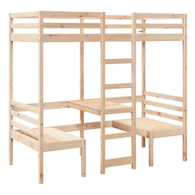 (natural, x 190cm cm) vidaXL Loft Bed Frame with Desk and Chairs Children's Bunk Bed Solid Wood 