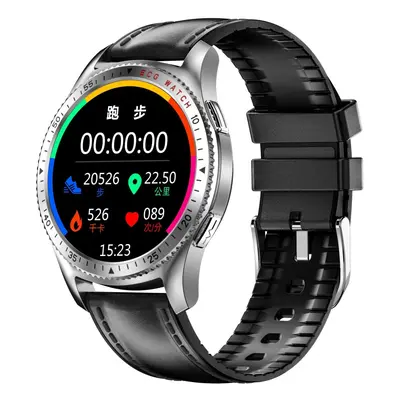 (Sliver-Leather + TPU) 1.28 inch Full-Touch Screen ECG+PPG Heart Rate Blood Pressure Oxygen Resp