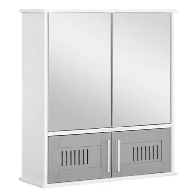 kleankin Bathroom Mirror Cabinet Wall Mount Storage Unit Double Doors, Grey