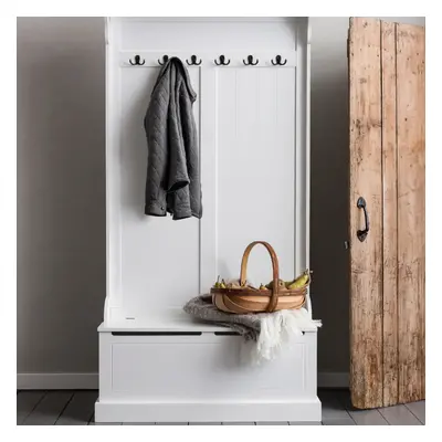 Brittany Hallway Bench and Coat Hook Shoe Storage in Classic White