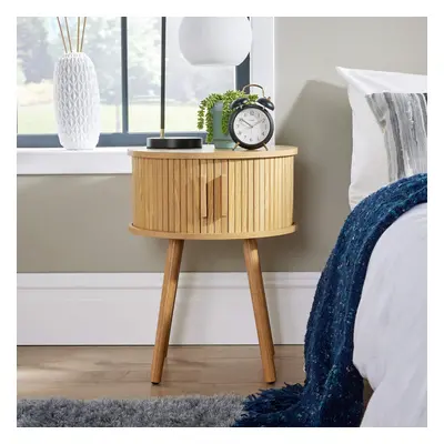 Round Oak Wood Bedside Table Compact Bedroom Furniture Unit