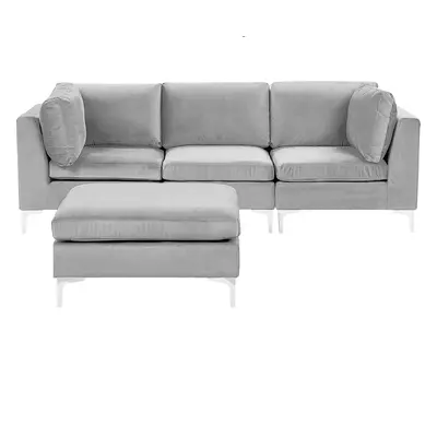 3 Seater Modular Velvet Sofa with Ottoman Grey EVJA