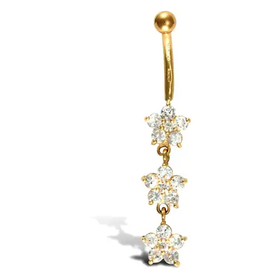 Jewelco London Ladies 9ct Yellow Gold White Round Brilliant Cubic Zirconia Flower Trilogy Droppe