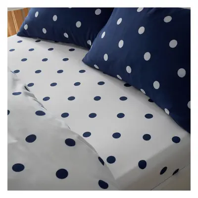 (Navy, King) Catherine Lansfield Brushed Spot Inch Deep Fitted Sheet