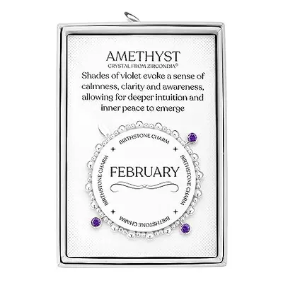 Philip Jones February (Amethyst) Birthstone Stretch Charm Bracelet with Quote Gift Box